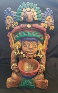 Vtg Mayan Inca Aztec Clay Sitting Man w Bowl & Vase 11-1/4"tall X 8"wide Heavy - Imagen 1 de 13