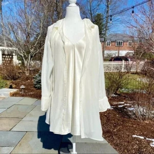 NWT Free People Renata Set 100% Silk Matching Slip Dress Shirt Set Sz Large - Picture 1 of 13