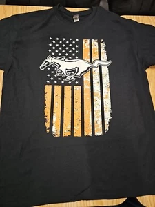 Mustang T-Shirt Adult M American Flag Patriotic Black T Shirt ¿ - Picture 1 of 2