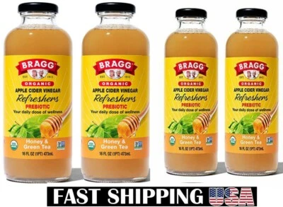 Bragg Organic Apple Cider Vinegar Beverage, Honey & Green Tea - 16oz, 4 Pack