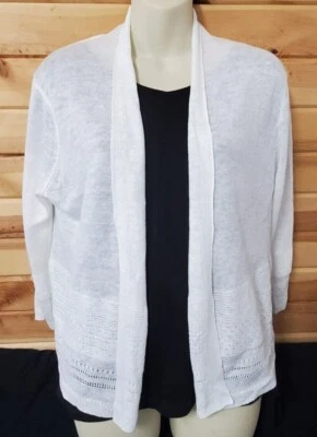 Cárdigan para mujer Nanette Lepore blanco 100 % lino tejido frente abierto claro Foto 1 de 4