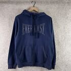 VINTAGE Everlast Sweatshirt Mens Medium Blue Full Zip Spell Out Logo Boxing y2k