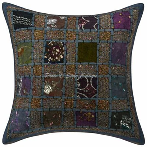 Pillow Cover Handcrafted Indian Patchwork Decor Car Sofa Cushion Case 16 x 16 in - Picture 1 of 5
