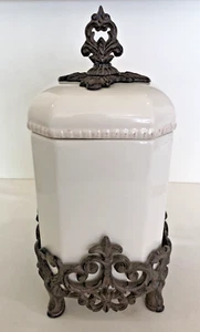 GG Collection 21" Cream Kitchen Square Canister with Brown Metal Base Metal Top - Picture 1 of 9