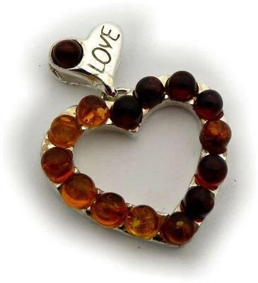 Nuovo Ciondolo In Vera Ambra Marrone A Cuore Con Argento 925 Sterlina Love Top - Immagine 1 di 4