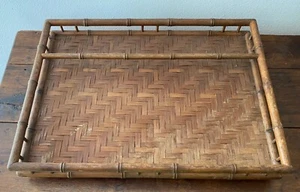 Bandeja grande de bambú para servir de mediados de siglo diseño asiático chinoiseree - Imagen 1 de 7
