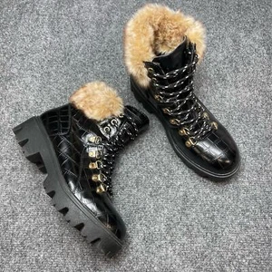BAMBOO FORCE 10 Womens Lace Up Combat Boots Faux Fur Trim Size Size 8 - Picture 1 of 9