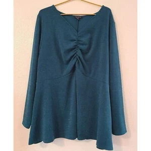 Lane Bryant Langarm V-Ausschnitt grün funkelndes Top Damen Übergröße 26/28 - Bild 1 von 9