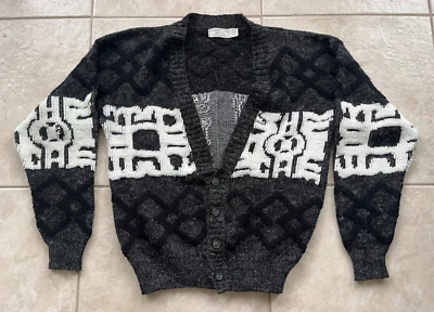 Vintage SEQUEL LTD. 4-Button Cardigan Sweater Men's Size M Black/White Made USA Foto 1 de 3