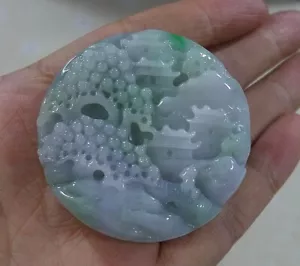 Cert'd Natural Type A Lavender Green Jadeite Jade Scene Landscape Pendant 6049 - Picture 1 of 8