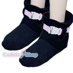 Cuddlz Black Fleece Adult Size Booties Padded Locking Lockable with Straps - Picture 1 of 3