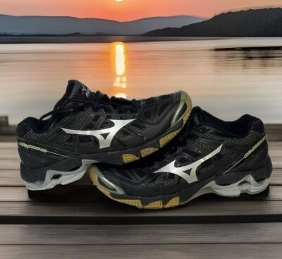 Mizuno Womens Sz W7 Wave Lightning RX2 Black Lace Up Low Top Volleyball Sneakers - Image 1 of 4