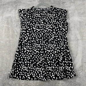 Shein Women's Top Size L Black White Short Sleeve Animal Print Blouse - Picture 1 of 9