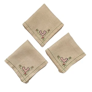 Lote de 3 servilletas de lino bordadas de campo vintage núcleo de almuerzo cóctel cabaña - Imagen 1 de 3