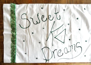 VTG 80's JP Stevens Kappa Delta Sorority Pillowcase White Green Lace Beads USA - Picture 1 of 7