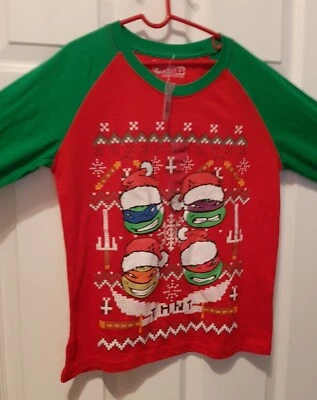 NEW TMNT Christmas Long Sleeve Shirt Youth Large Teenage Mutant Ninja Turtles  - Image 1 of 4