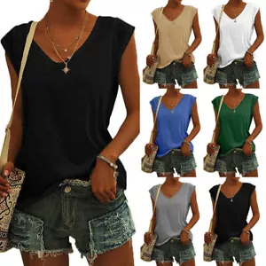 Womens Sleeveless Vest Tops Ladies Summer Casual T-Shirt Tank Blouse Plus Size - Picture 1 of 14