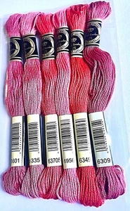 Cotton Embroidery Thread x 6 skein packs - SHADES OF PINK- 4 colour sets - Picture 1 of 8