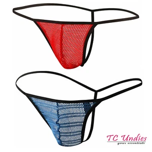 *REDUCED* Doreanse 1306 Mesh String Mens Thong Lace Transparent Pouch Blue Red - Picture 1 of 13