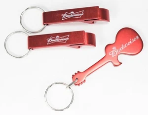 Budweiser Can Bottle Opener 3-PACK Keychains Red Bars Guitar NEW - Picture 1 of 3