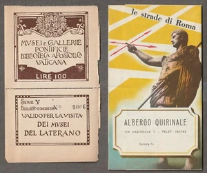 1950 ROME, ITALY Street MAP ~ Hotel QUIRINALE ~ w/VATICAN TICKET~Lateran Complex - Picture 1 of 6
