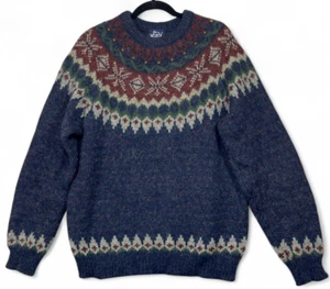 Vintage Woolrich Wool Mohair Ski Sweater Mens XL Navy Blue Red Fair Isle Nordic - Picture 1 of 12