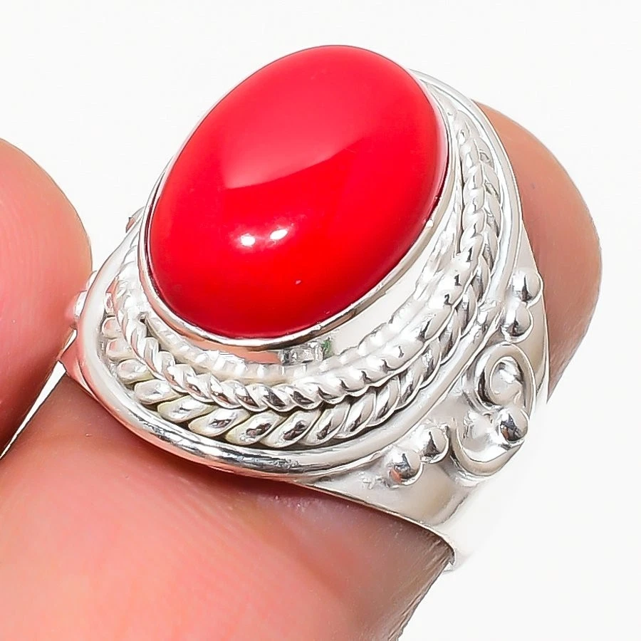 Anillo de plata de ley 925 hecho a mano con piedras preciosas de coral rojo joyería de todos los tamaños para regalo Foto 1 de 1