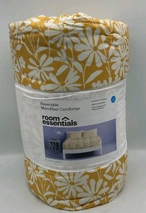 Room.Essentials Reversible Microfiber Comforter Full/Queen Yellow Floral - Picture 1 of 4
