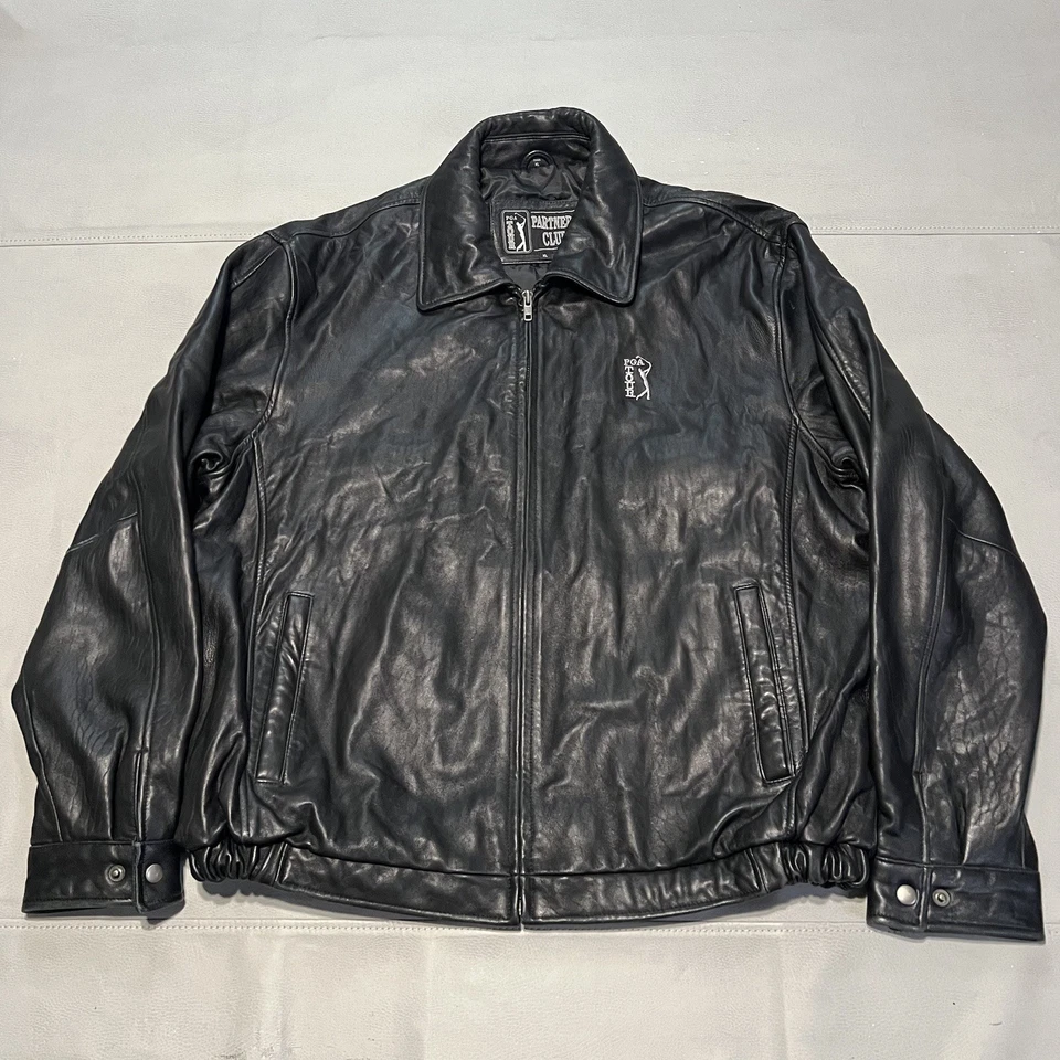 Abrigo Chaqueta de Golf PGA Tour Hombres Negro Suave Guijarro Hombres Cuero Tostado Cremallera-XL-B3-1 Foto 1 de 4