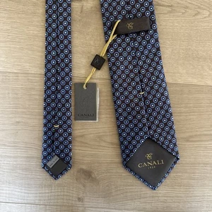 Canali Herren Krawatte blau und braun neu mit Etikett Made in Italy Luxus Größe 5 - Bild 1 von 6