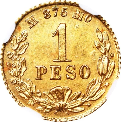 Mexico: Gold 1 Peso, 1879-Mo M. Mexico City mint. NGC MS-62! Fully Proof-like PQ - Image 1 of 4