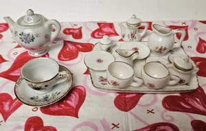 Vintage Miniatur Teeservice Teile Floral Rosa Rosen China 19 Teile 60er Jahre - Bild 1 von 10