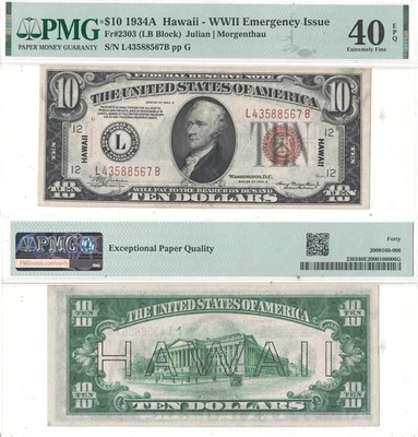 1934-A $10 Hawaii Fr-2303 PMG XF-40 EPQ - Image 1 of 3