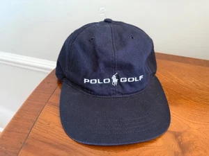 Vintage POLO GOLF Hat Ralph Lauren 90s Pony Plastic Buckle Cotton Navy Cap RARE - Picture 1 of 5