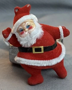 Vintage MCM beflockter Filz Kunststoff lustiger Weihnachtsmann Christbaumschmuck  - Bild 1 von 5