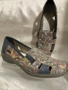 Rieker Antistress Schuhe Damen 40 Multi Blumen Leder Komfort Kreuzstich - Bild 1 von 17