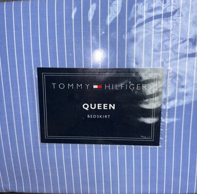 TOMMY HILFIGER Queen Size BED SKIRT LINCOLN AVENUE Blue White Stripe NIP - Image 1 of 2