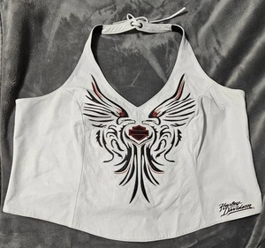 Harley Davidson White Leather Halter Top 3XL - Picture 1 of 4