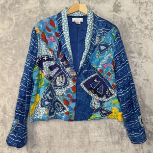 Sandy Starkman Jacke Damen Large Art To Wear Patchwork Applikation Schmetterling Boho - Bild 1 von 10