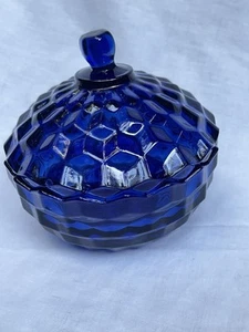 Vintage Indiana Glass Colony Whitehall Cobalt Blue Cubist Candy Dish with Lid - Picture 1 of 5