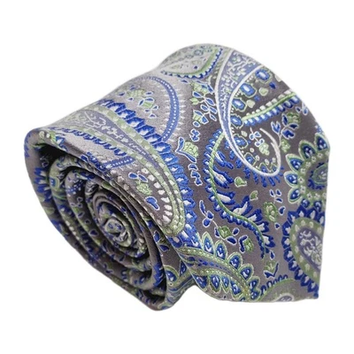 Corbata de seda Jacquard para hombre Sean John verde y plateado con patrón de cachemira Foto 1 de 4