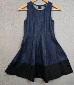 Gap Girls Sleeveless Blue Denim Dress Black Trim with Sequins Sz XL Party Event - Picture 1 of 5