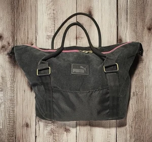Puma Jane Black Logo Corduroy Tote Travel Shoulder Front Pocket Duffle - Picture 1 of 19