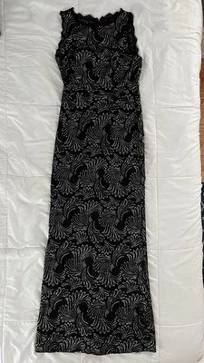 Adrianna Papell Lace Halter Maxi Dress 4 Black Silver Full Length Formal Gown - Image 1 of 4