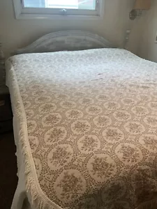 Rare Cannon Royal Family Bedspread Coverlet Embroidered Roses Tan Ivory 68x88 - Picture 1 of 11