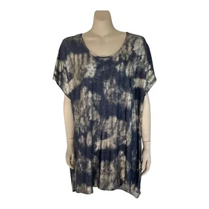 Virtuelle Tunic Top Sz L 20 Stretchy Shimmer Hi Lo Hem Scoop Neck Black Abstract - Picture 1 of 10