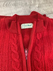 Vintage LL Bean Wool 1/4 Zip Chunky Cable Wool Fisherman Sweater Large Red Adult - Picture 1 of 10