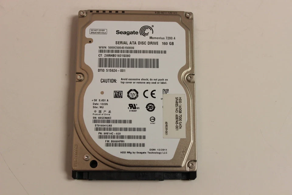HP 160GB 7200RPM SATA II 3Gb/s 8MB Cache 2.5" 9.5mm Laptop Hard Drive -608745-00 - Image 1 of 4
