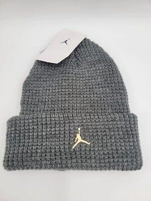 NUEVO CON ETIQUETAS Air Jordan Jumpman Gorro Unisex Tejido Puño Gris Carbono Dorado Metal DM8272 091 Foto 1 de 3