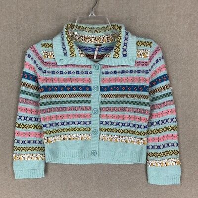 Free People Bolero Size Small Wool Fair Isle Cardigan Crop Shrug Embellished - Изображение 1 из 4
